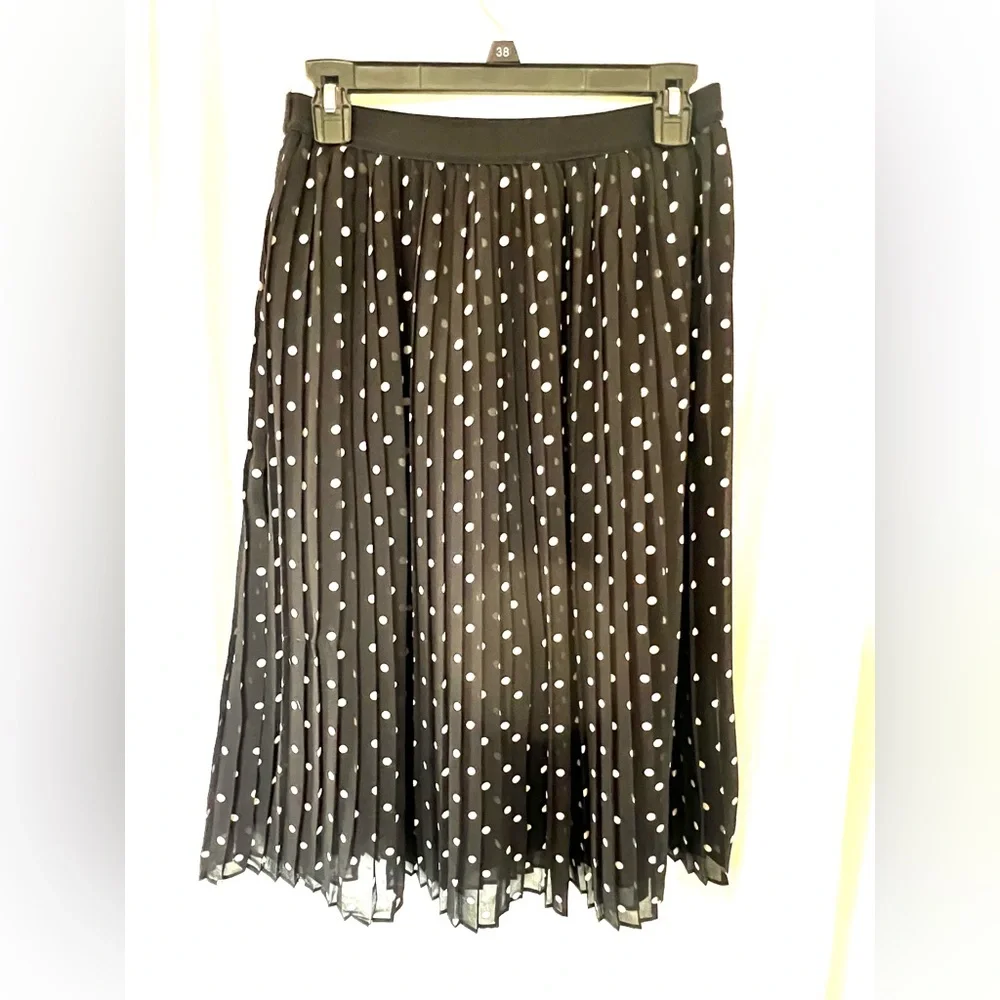 A New Day Skirt Black White Polka-dot Accordion Pleated Midi‎ Sz S Lined Casual